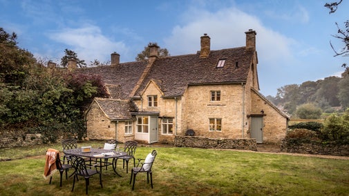 The garden at 1 Arlington Row. The entrance to the cottage is second door along the path to the cottage. Gloucestershire